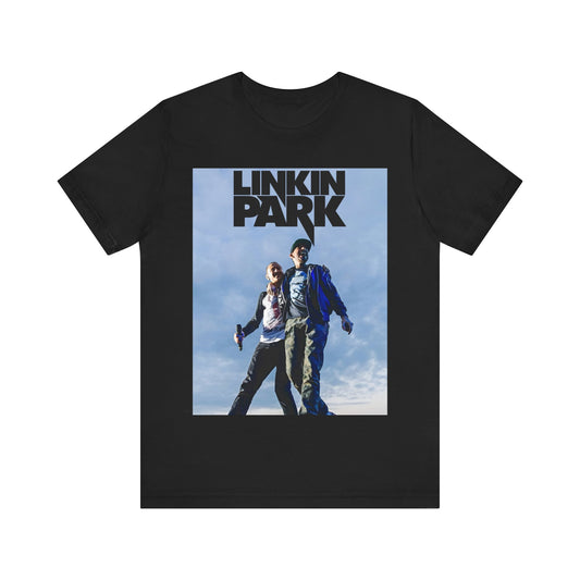 A black graphic t-shirt featuring a retro graphic related to Linkin Park's 'Hybrid Theory' album era.