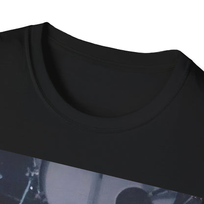 A black graphic t-shirt featuring a dynamic graphic or photo of Halsey performing live on stage.