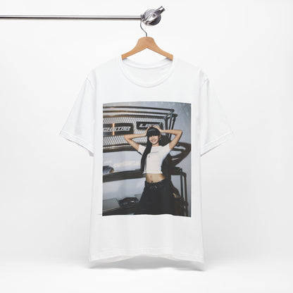 A black graphic t-shirt featuring a graphic of Lisa as a street K-Pop style queen.