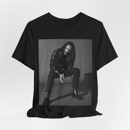 A black graphic t-shirt featuring a graphic of Keanu Reeves as John Wick.