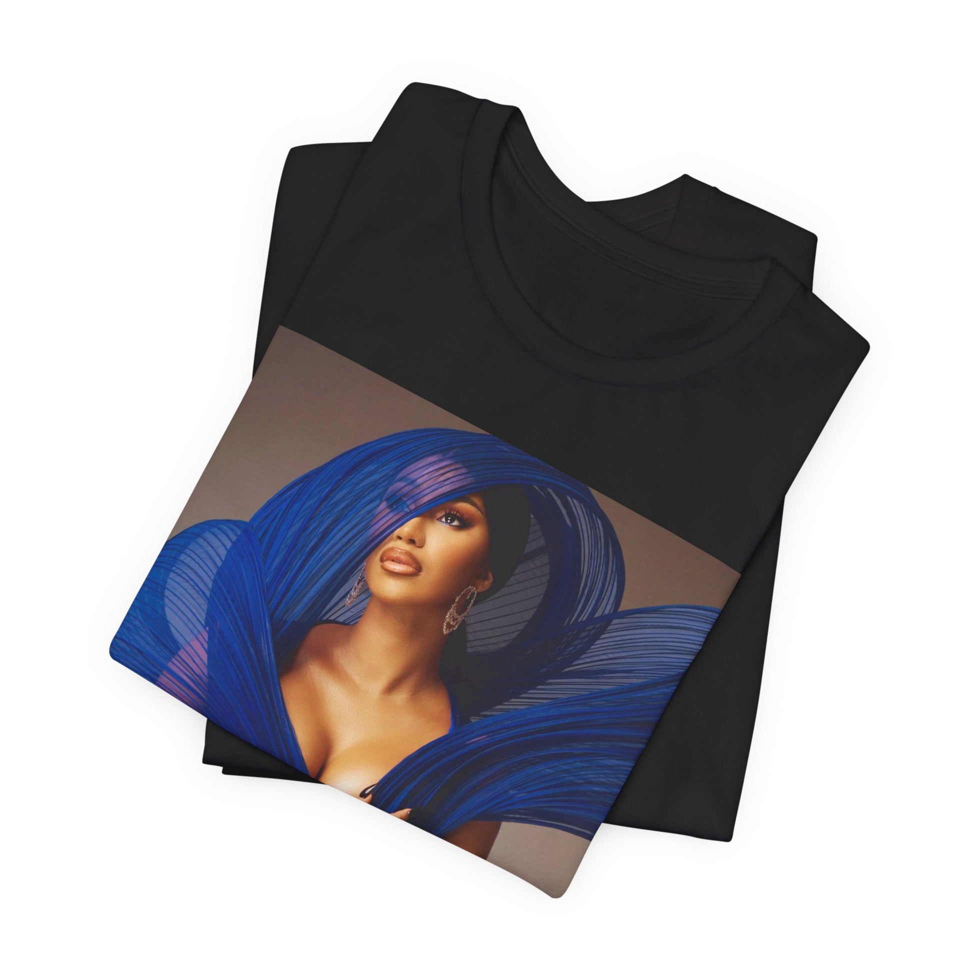 A black graphic t-shirt featuring a graphic of Cardi B in a powerful stance.