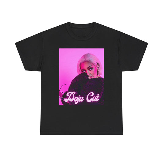 A black graphic t-shirt featuring a classic graphic related to Doja Cat's 'Planet Her' album.