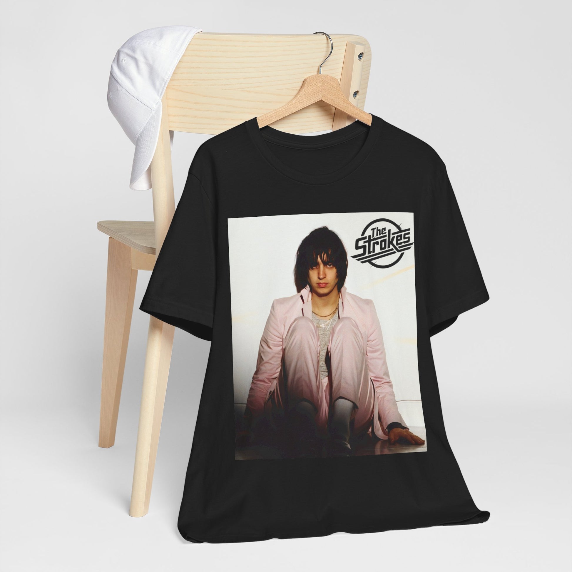 A black graphic t-shirt featuring a graphic of The Strokes with cool New York City vibes.