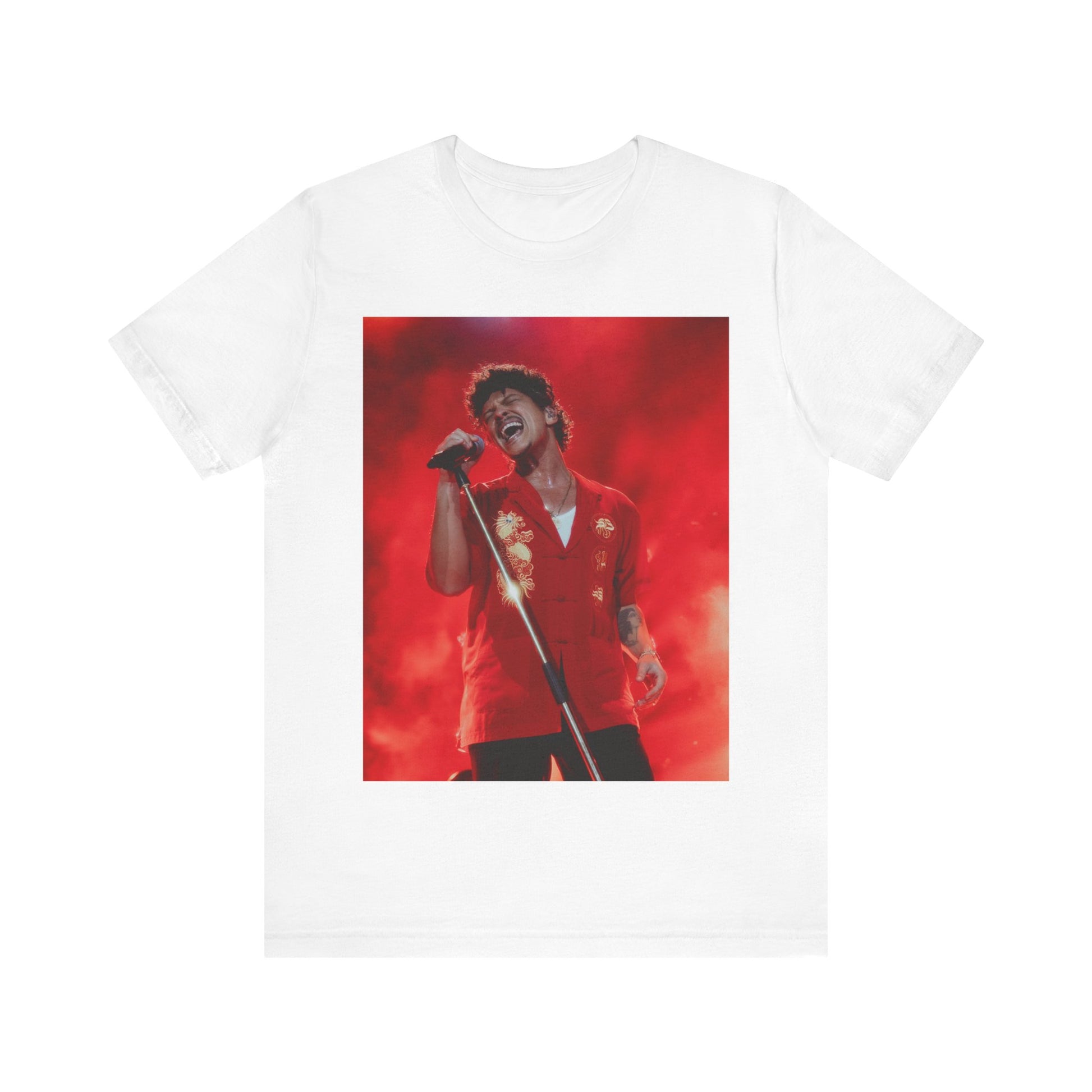 A black graphic t-shirt featuring a graphic related to Bruno Mars' 'Grenade' song or era.