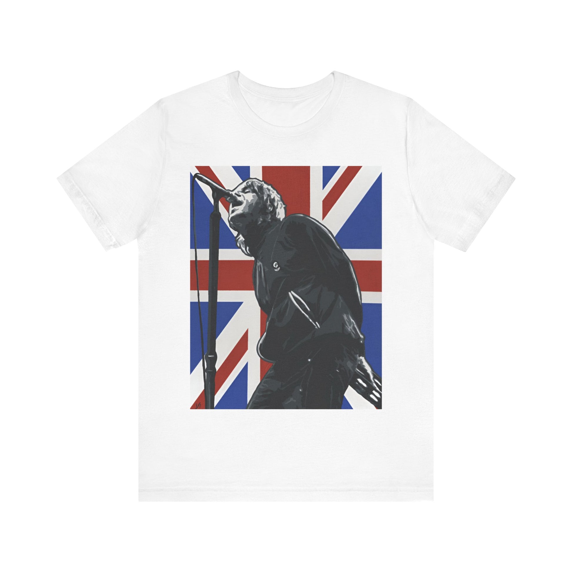 A black graphic t-shirt featuring a graphic of Oasis with timeless Britpop vibes.