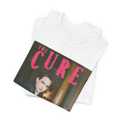 A black graphic t-shirt featuring a retro graphic related to The Cure's 'Disintegration' album era.