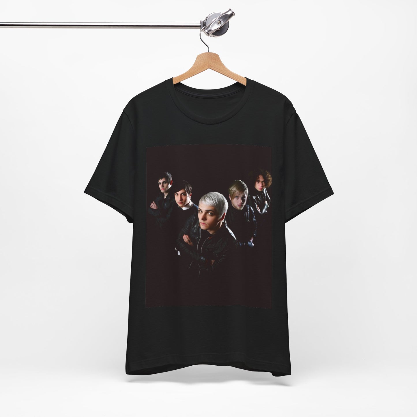 A black graphic t-shirt featuring a modern rock graphic of My Chemical Romance.