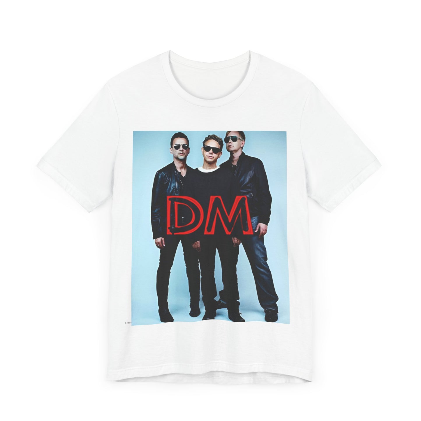 A black graphic t-shirt featuring a retro electropop graphic of Depeche Mode.