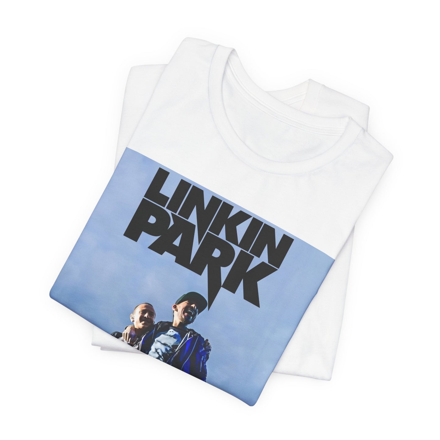 A black graphic t-shirt featuring a retro graphic related to Linkin Park's 'Hybrid Theory' album era.