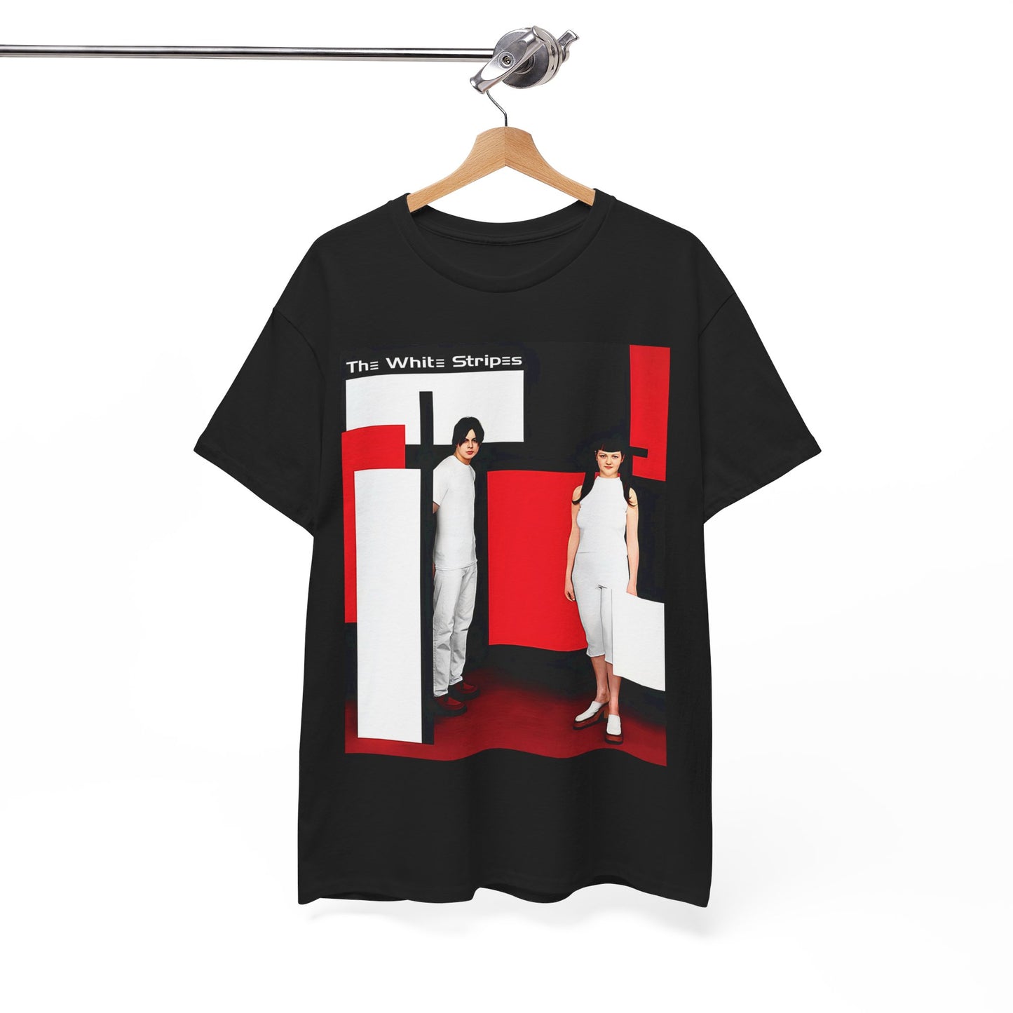 A black graphic t-shirt featuring an unapologetic raw rock graphic of The White Stripes.