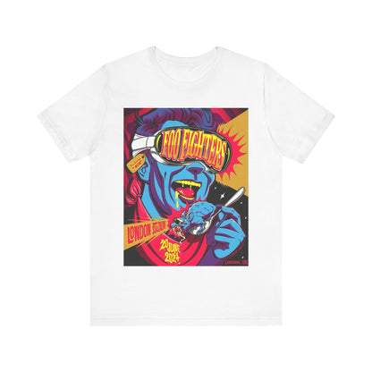 A black graphic t-shirt featuring a graphic of a Foo Fighters concert in London.