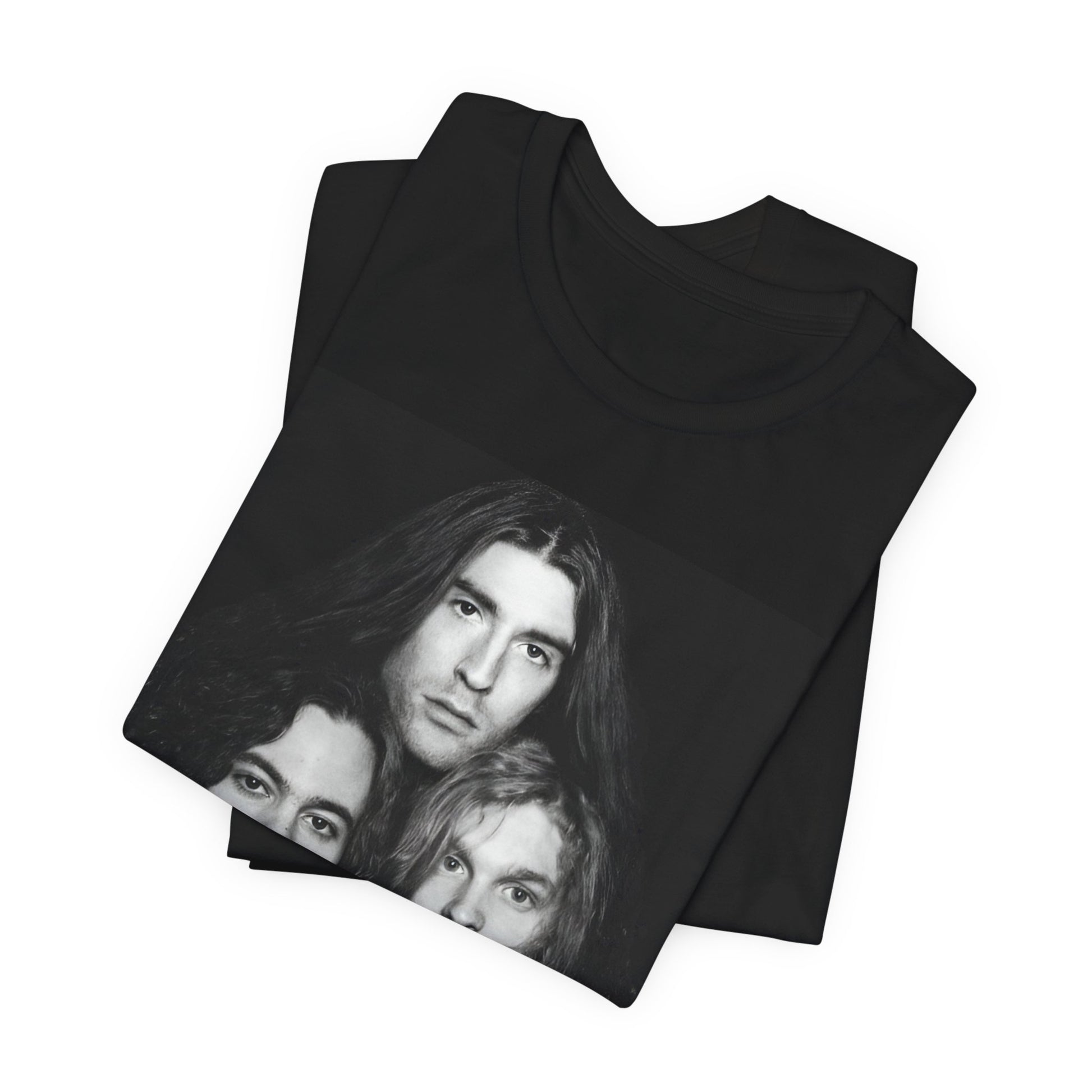 A black graphic t-shirt featuring a black and white graphic related to Alice In Chains' 90s 'Facelift' album era, possibly with band members in a stylized design.