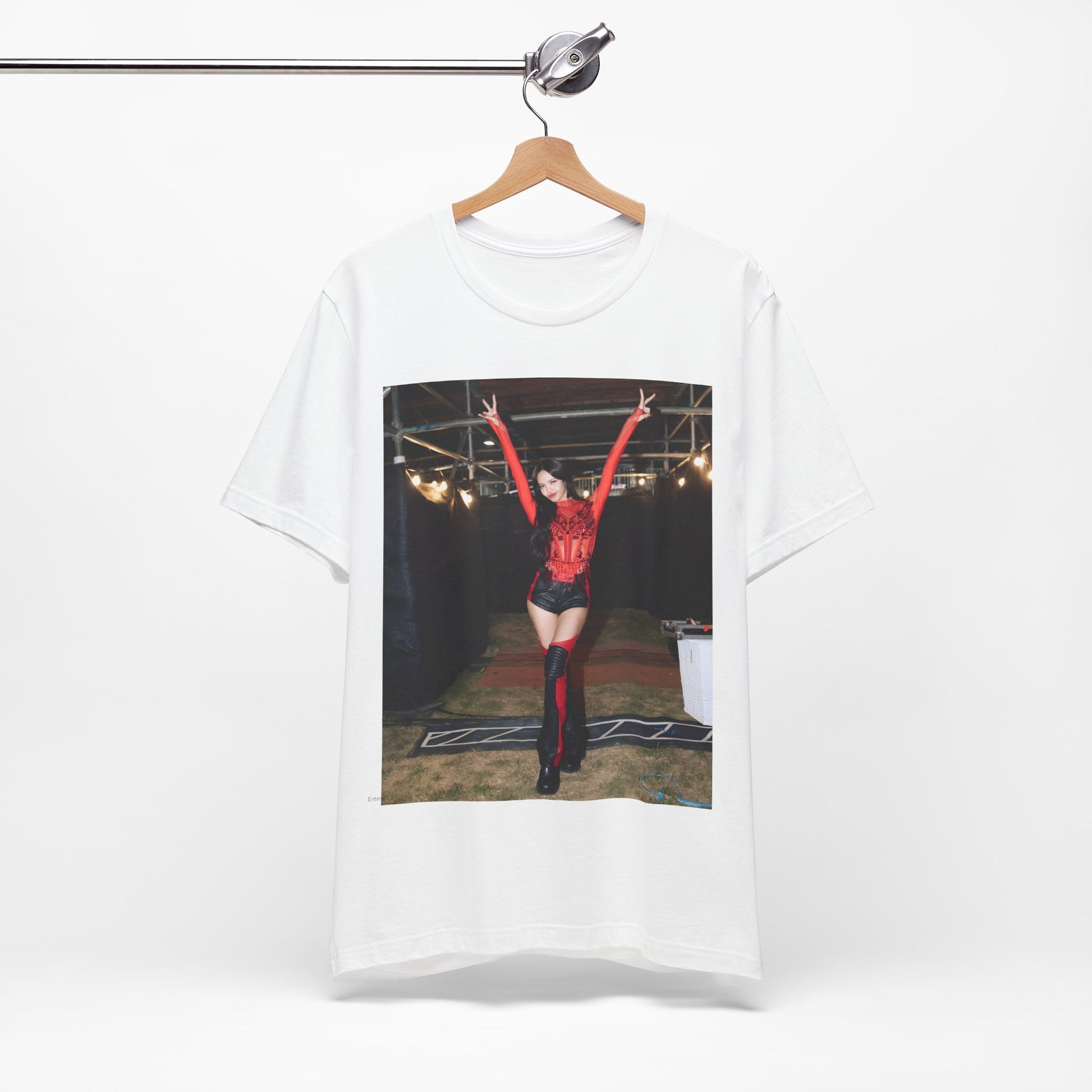 A black graphic t-shirt featuring a classic graphic of Lisa as a Blackpink rapper.