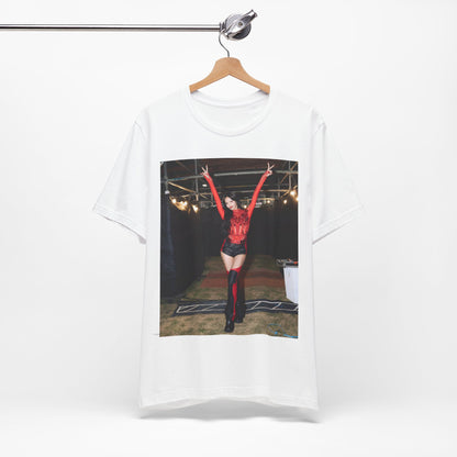 A black graphic t-shirt featuring a classic graphic of Lisa as a Blackpink rapper.
