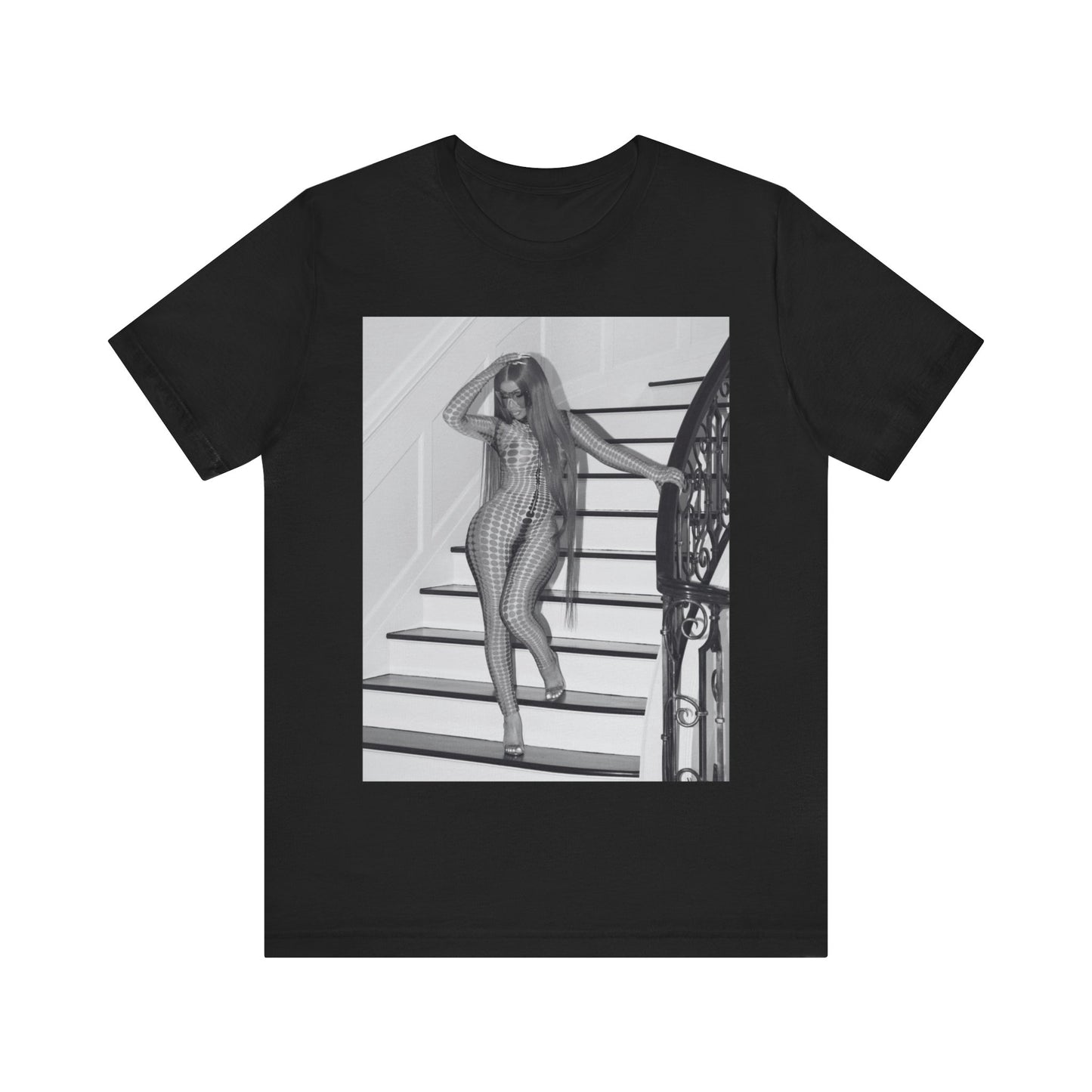 A black graphic t-shirt featuring a graphic of Cardi B as an authentic culture icon.