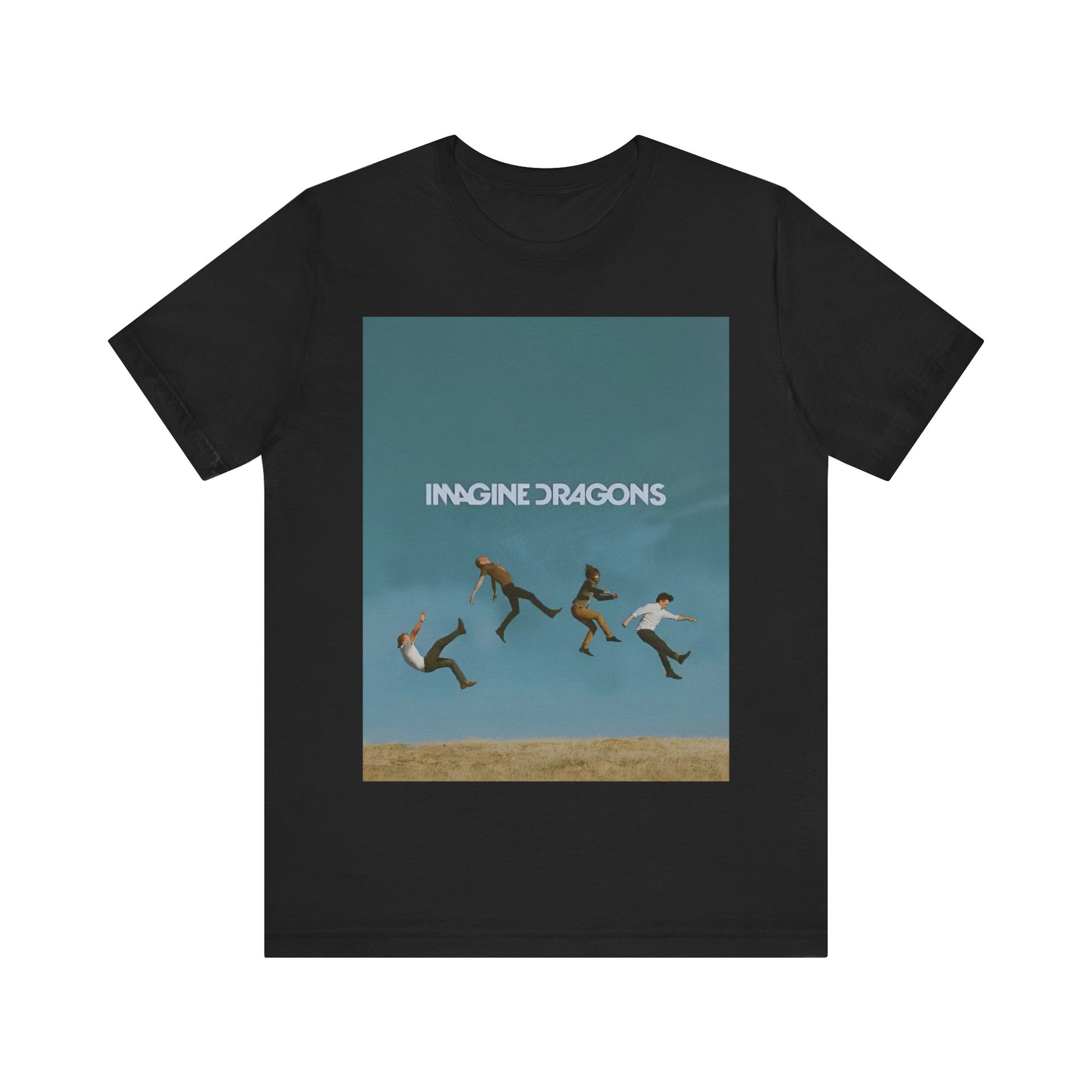 A black graphic t-shirt featuring an artistic or aesthetic graphic of Imagine Dragons.