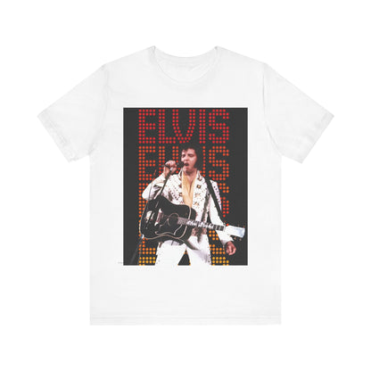 A black graphic t-shirt featuring a graphic related to Elvis Presley's '68 Comeback Special'.