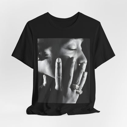 A black graphic t-shirt featuring an iconic West Coast swag graphic of Tupac.
