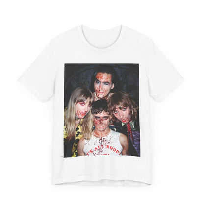 A black graphic t-shirt featuring a graphic of Maneskin celebrating their Eurovision win.