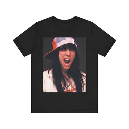 A multi-panel, graphic t-shirt inspired by the Billie Eilish song 'all the good girls go to hell,' featuring different images of her.