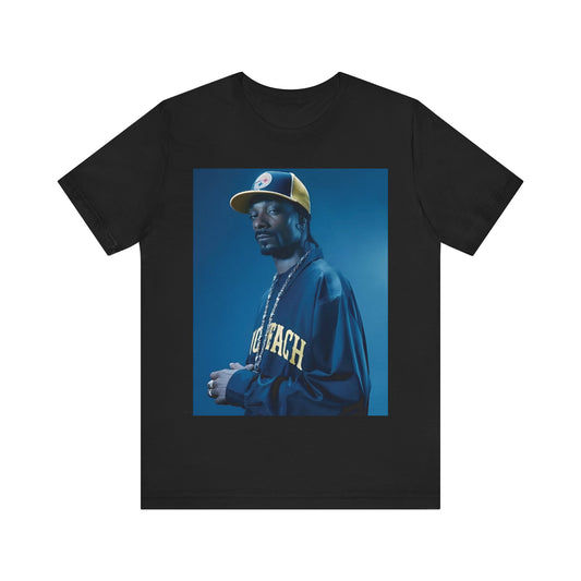 A black graphic t-shirt featuring an authentic West Coast graphic of Snoop Dogg.