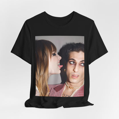 A black graphic t-shirt featuring a fearless rock and roll graphic of Maneskin.