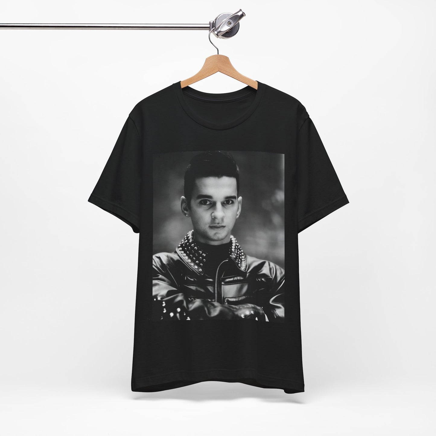 A black graphic t-shirt featuring a vintage 80s graphic of Dave Gahan from Depeche Mode.