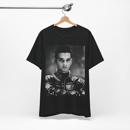 A black graphic t-shirt featuring a vintage 80s graphic of Dave Gahan from Depeche Mode.