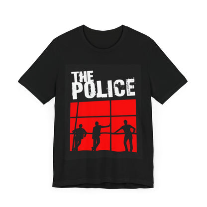 A black graphic t-shirt featuring the classic iconic logo of The Police.