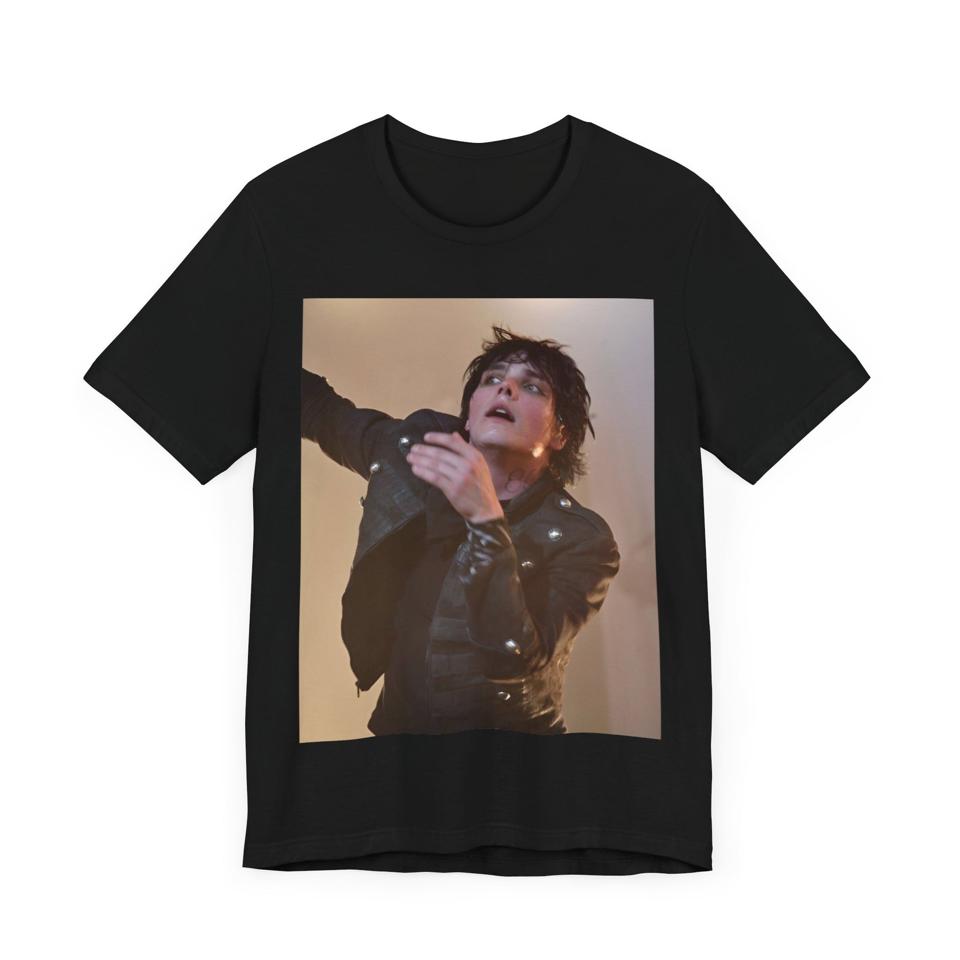 A black graphic t-shirt featuring a graphic or photo of My Chemical Romance performing live on stage.