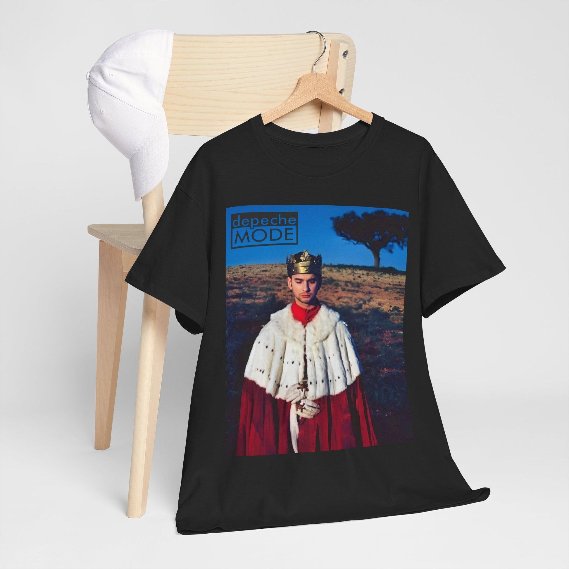A black graphic t-shirt featuring a retro graphic related to Depeche Mode's 'Enjoy The Silence' from 1990.