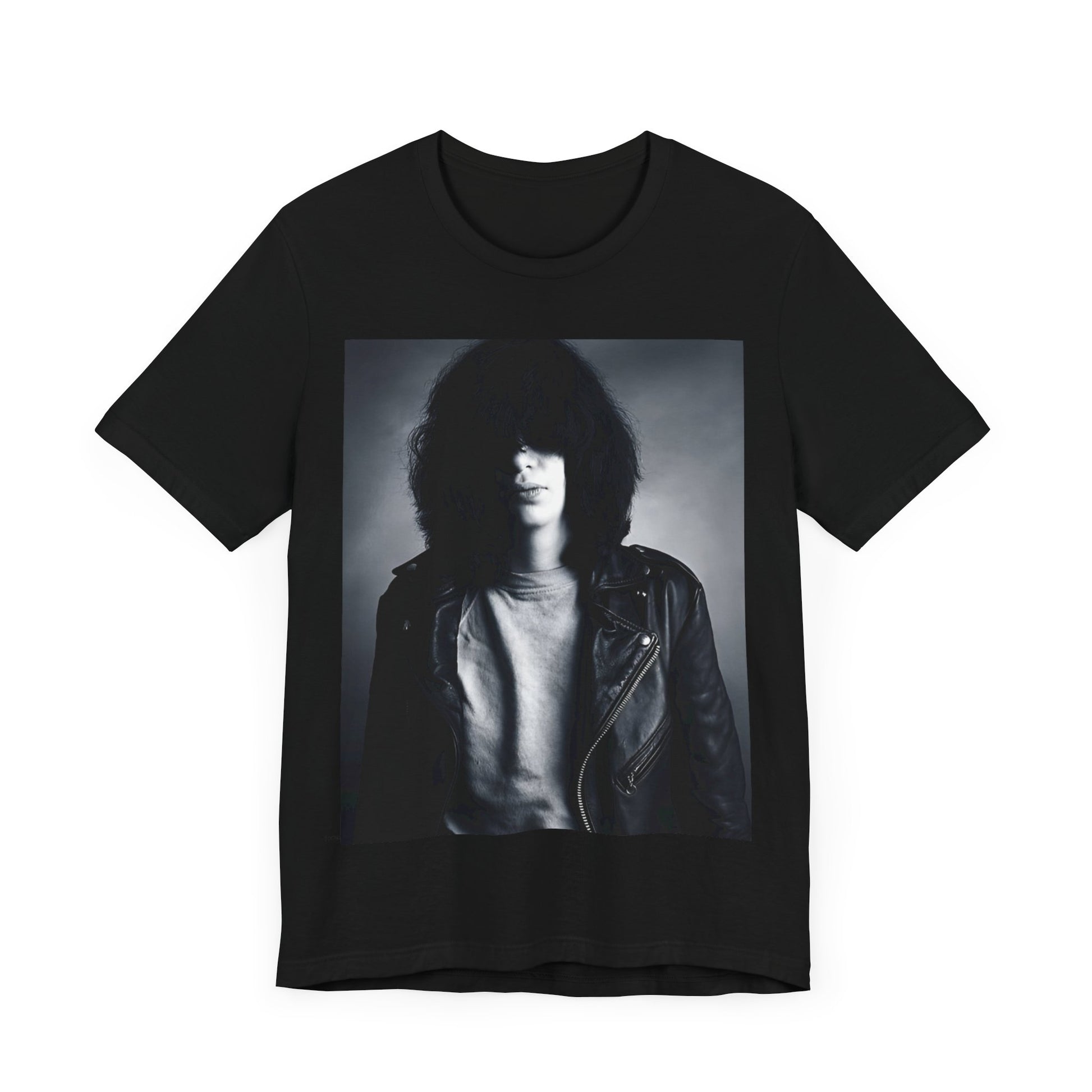 A black graphic t-shirt featuring an early days fast rock graphic of the Ramones.