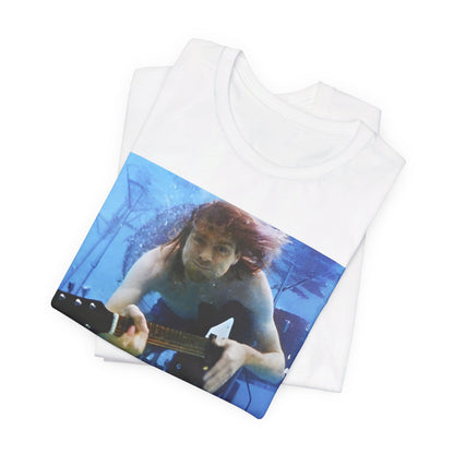 A black graphic t-shirt featuring a bold graphic related to Nirvana's 'Lithium' song or era.