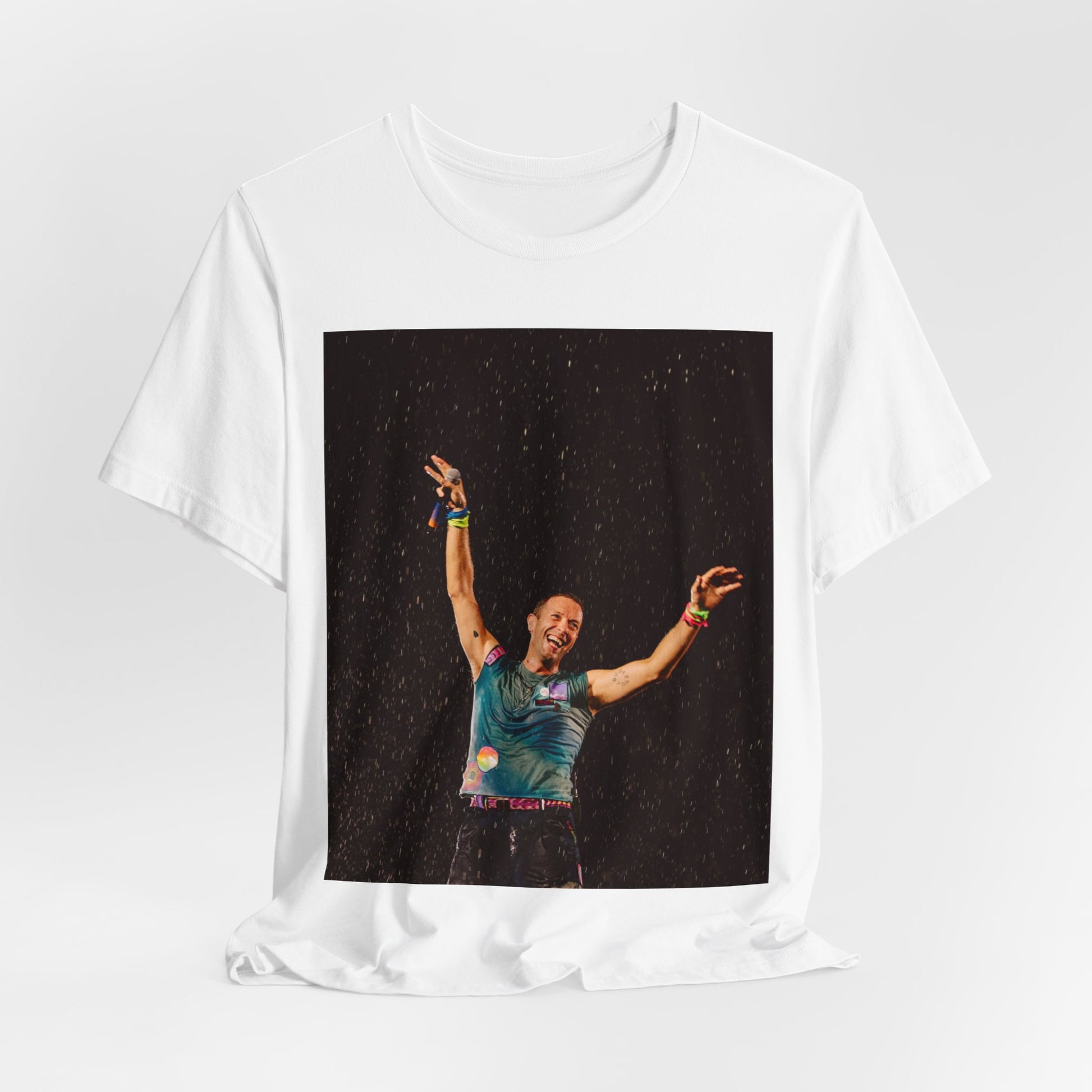 A black graphic t-shirt featuring a graphic related to Coldplay's song 'Fix You'.