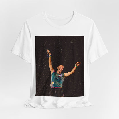 A black graphic t-shirt featuring a graphic related to Coldplay's song 'Fix You'.