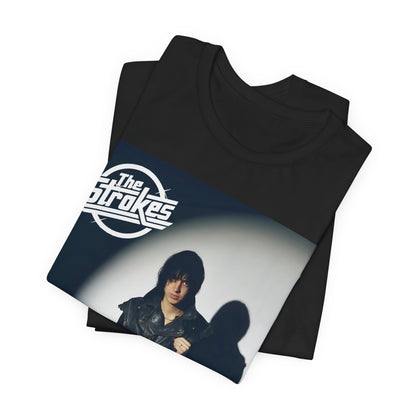 A black graphic t-shirt featuring a classic NYC garage rock graphic of The Strokes.
