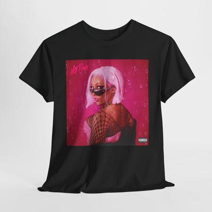 A black graphic t-shirt featuring a graphic related to Doja Cat's "Hot Pink" album era.