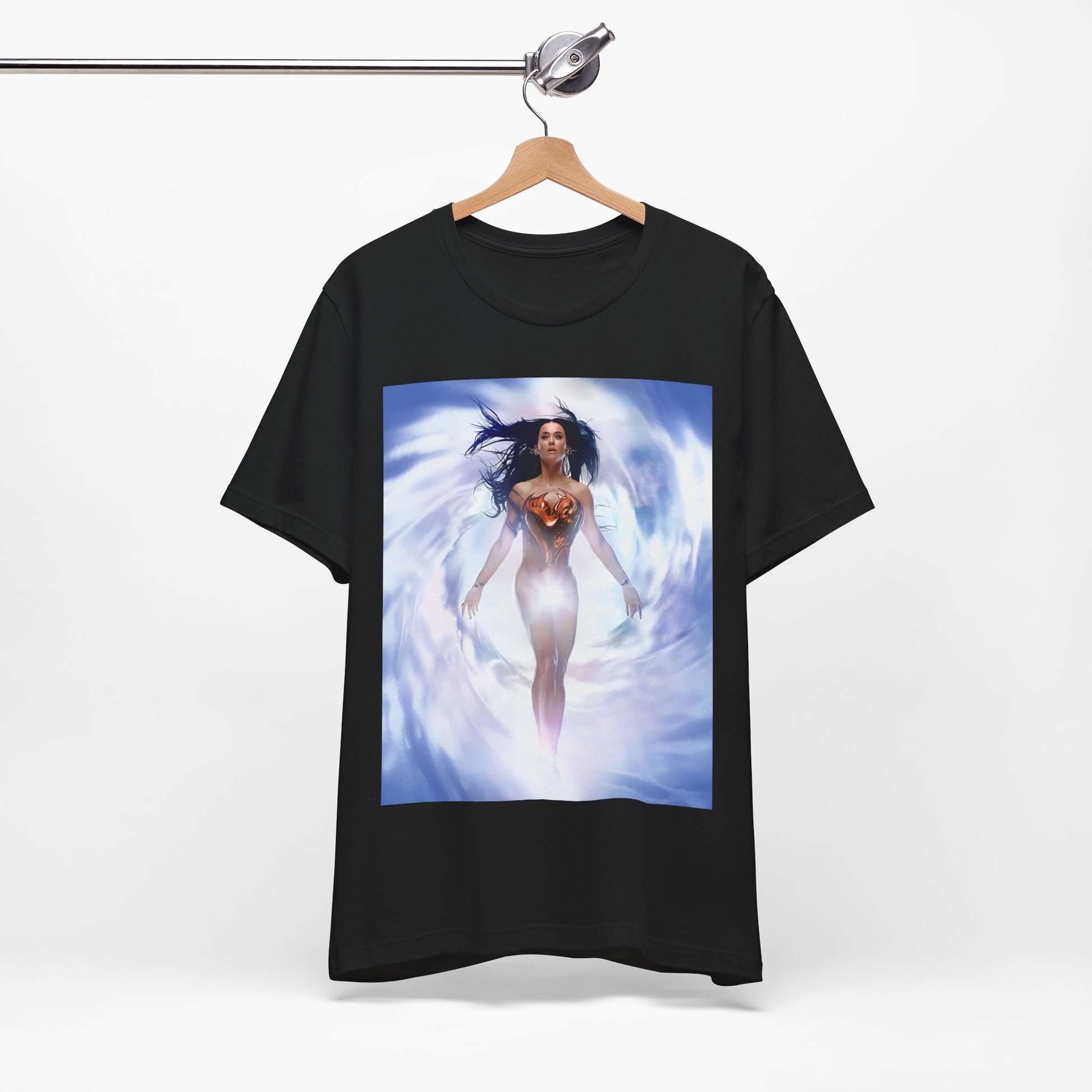 A black graphic t-shirt featuring a graphic related to Katy Perry's '143' era.