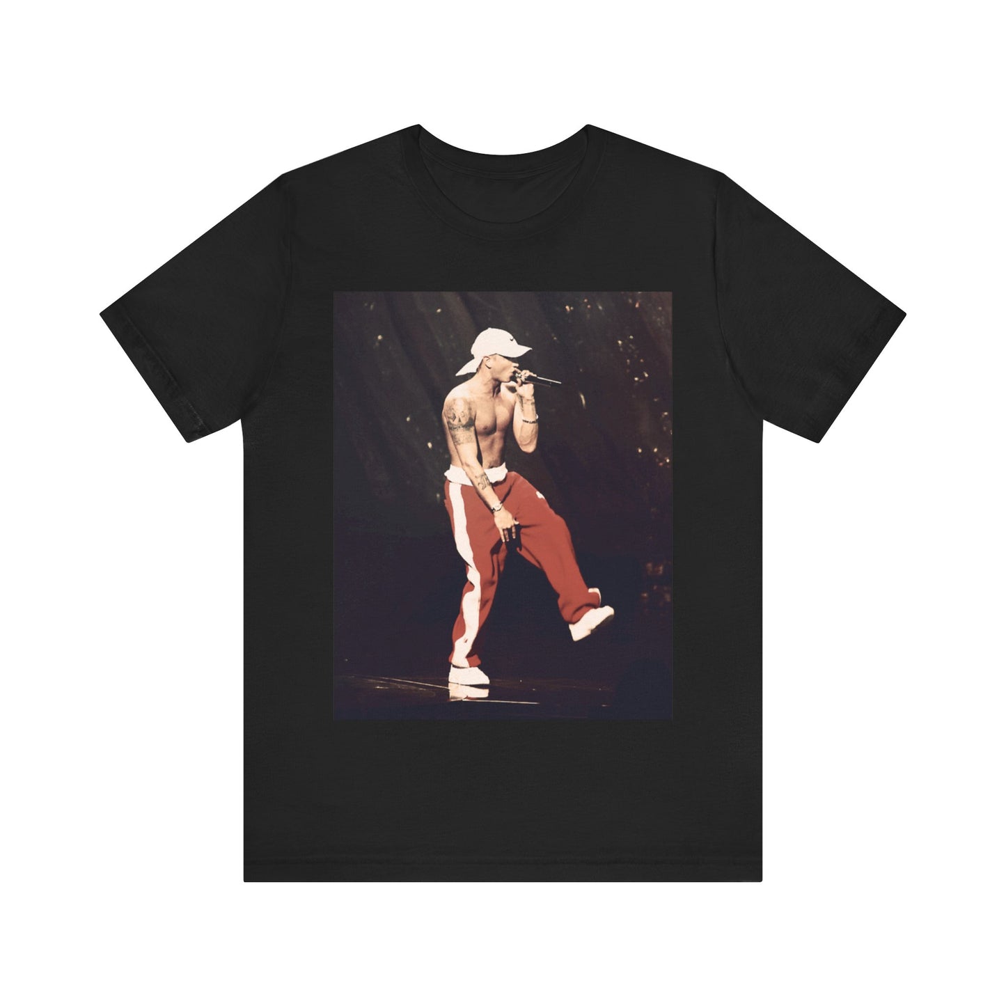 A black graphic t-shirt featuring a graphic inspired by Eminem's film '8 Mile'.