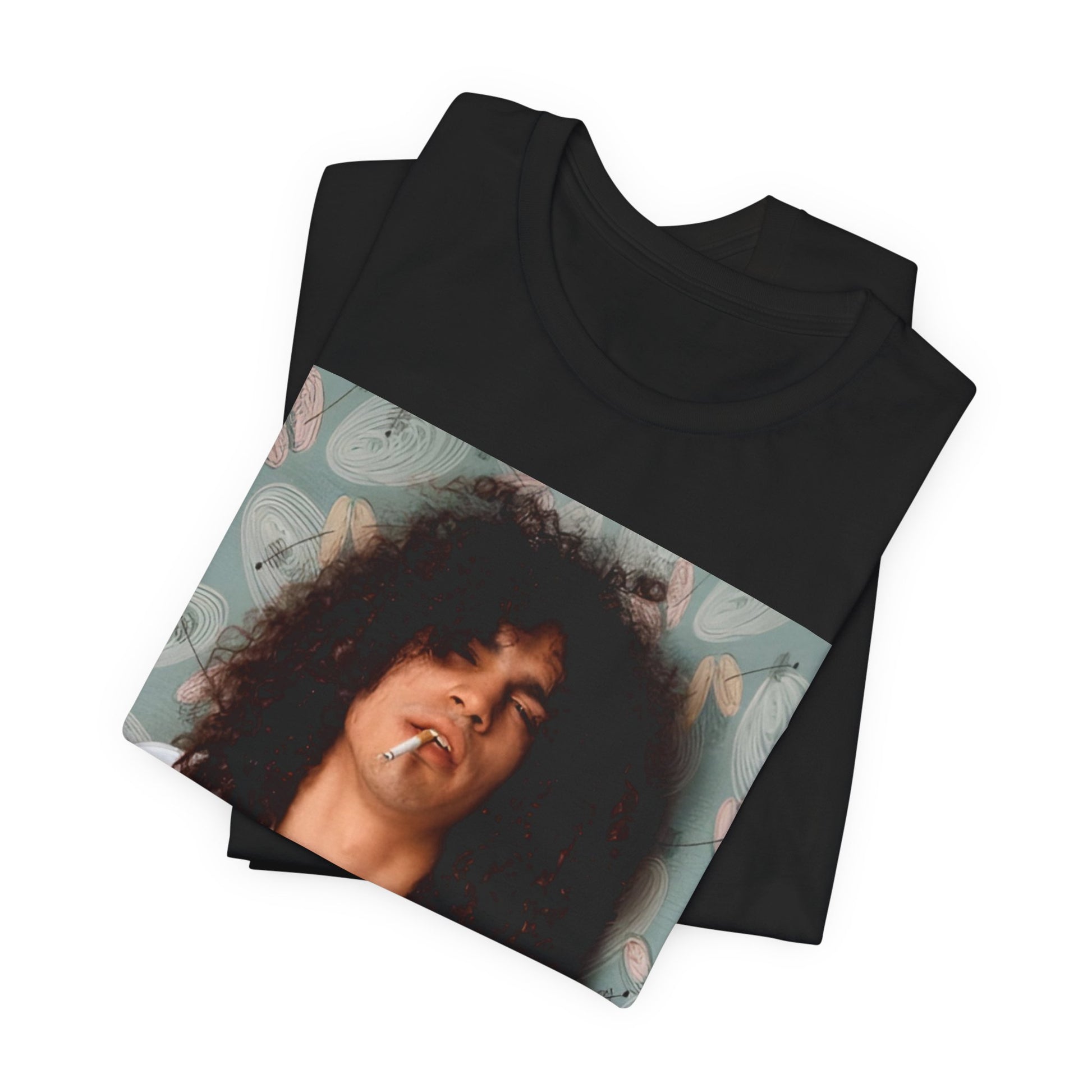A black graphic t-shirt featuring a 90s photo of Slash from Guns N' Roses.