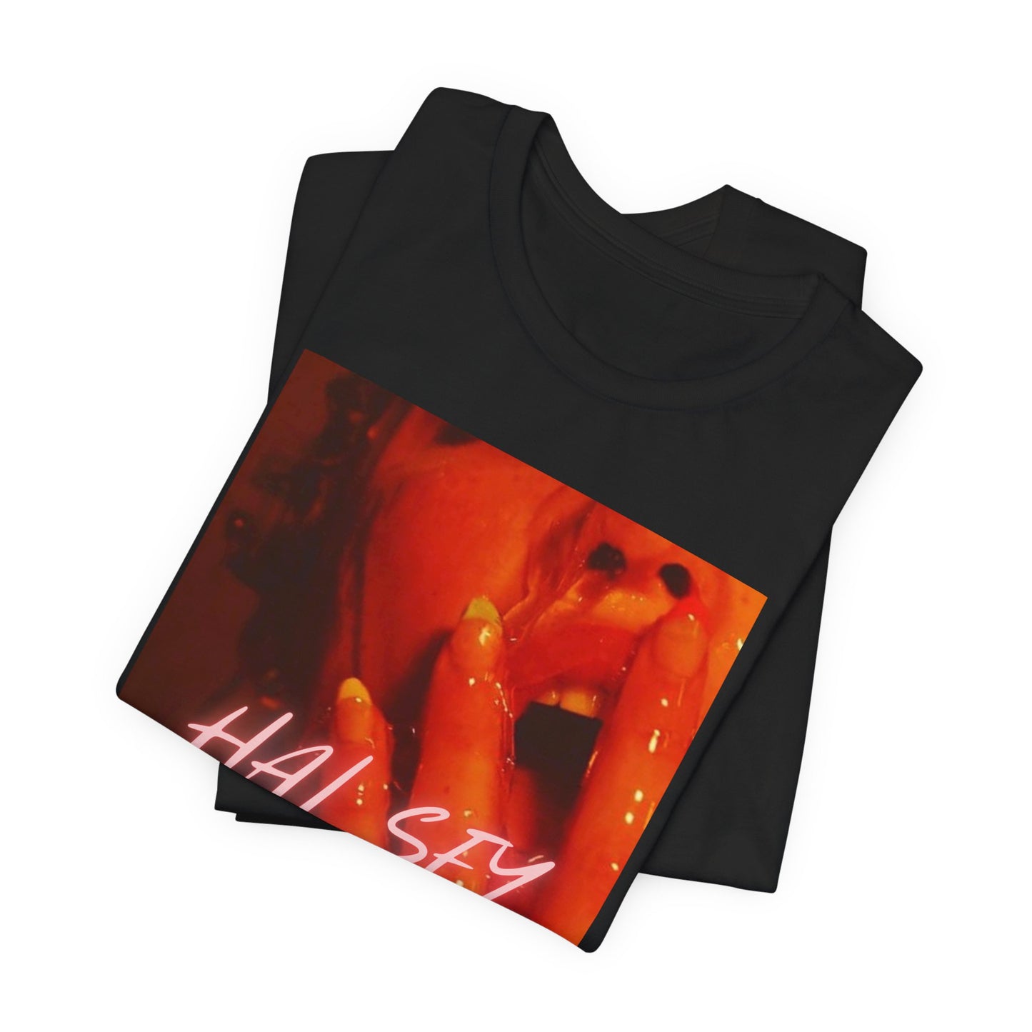 A black graphic t-shirt featuring a retro graphic related to Halsey's 'Without Me' song or era.