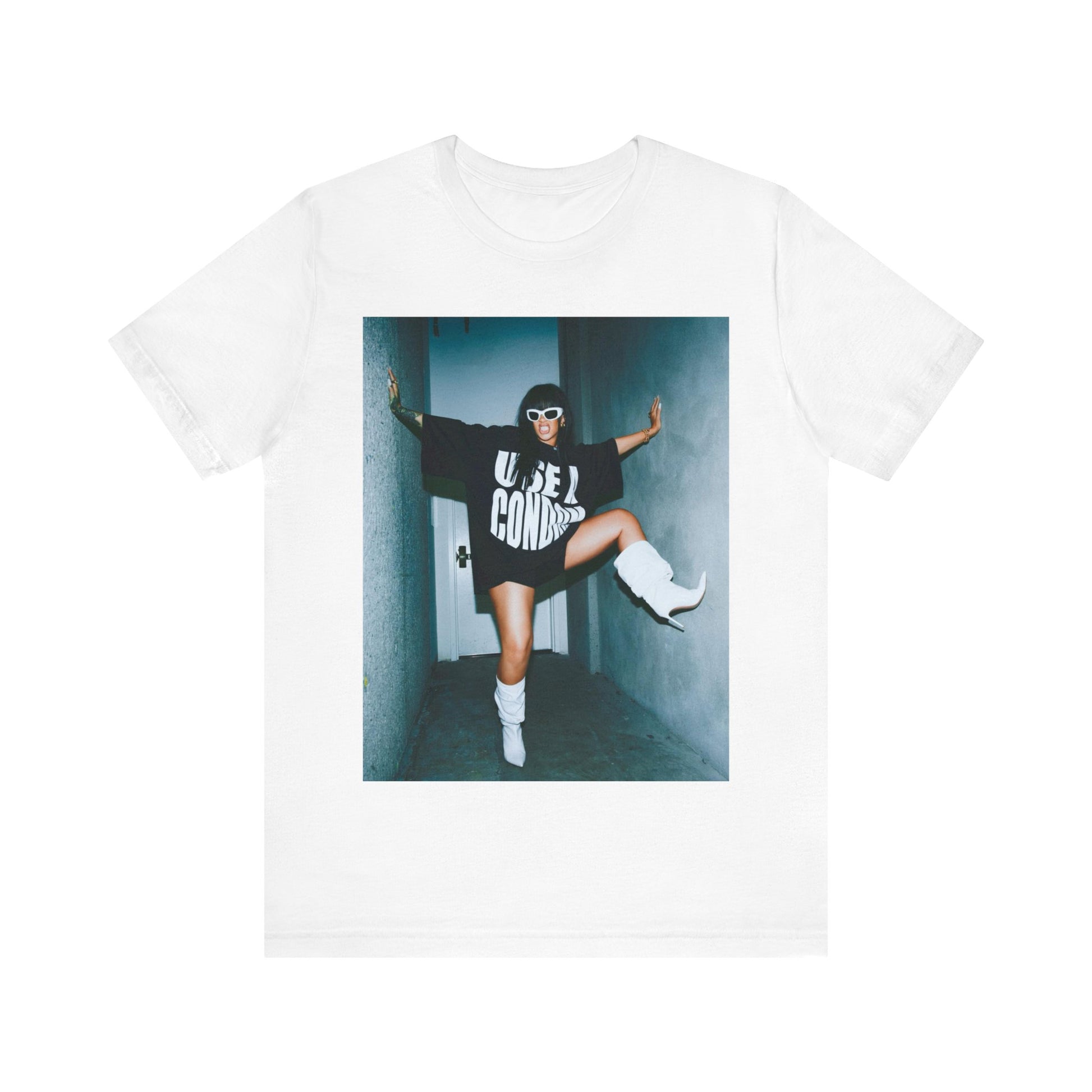 A black graphic t-shirt featuring a modern pop essential graphic of Rihanna.