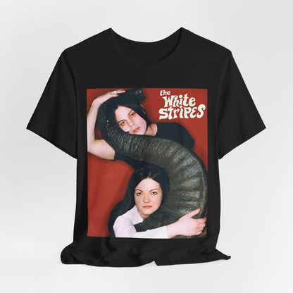 A black graphic t-shirt featuring a vintage graphic related to The White Stripes' 'Elephant' album era.