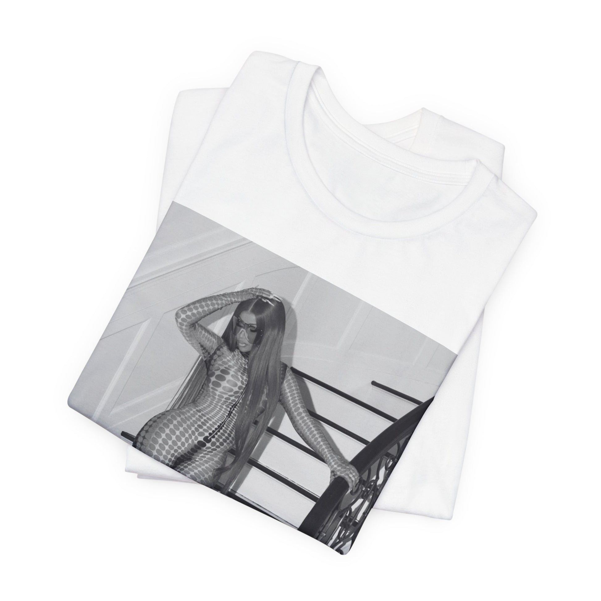 A black graphic t-shirt featuring a graphic of Cardi B as an authentic culture icon.