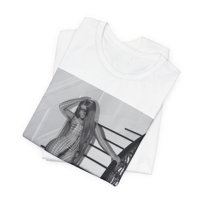 A black graphic t-shirt featuring a graphic of Cardi B as an authentic culture icon.
