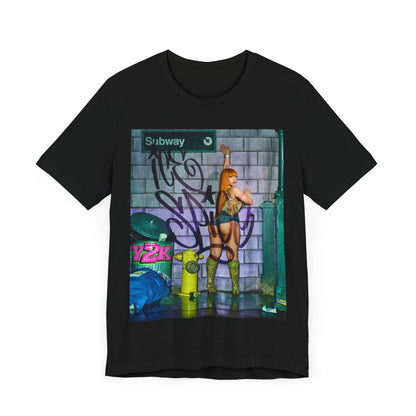 A black graphic t-shirt featuring a signature photo portrait of Ice Spice.