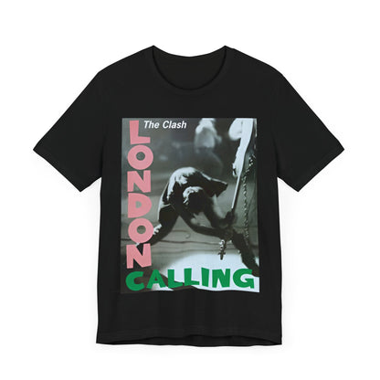 A black graphic t-shirt featuring the album cover art for The Clash's 'London Calling'.
