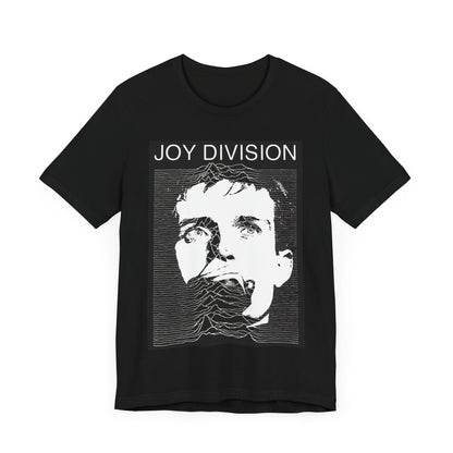 A black graphic t-shirt featuring iconic album art graphic of Joy Division.