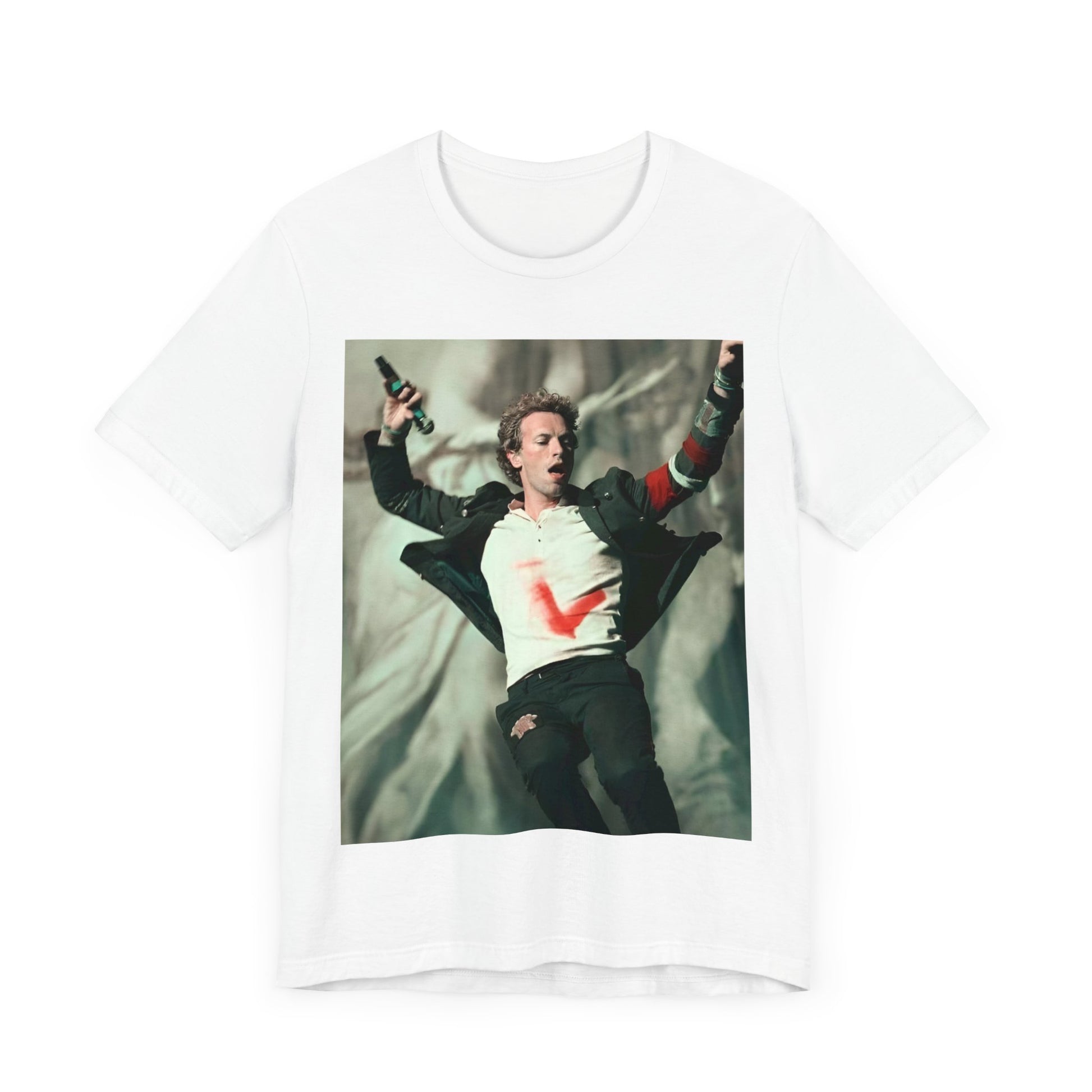 A black graphic t-shirt featuring the album cover art for Coldplay's 'Viva La Vida or Death and All His Friends'.