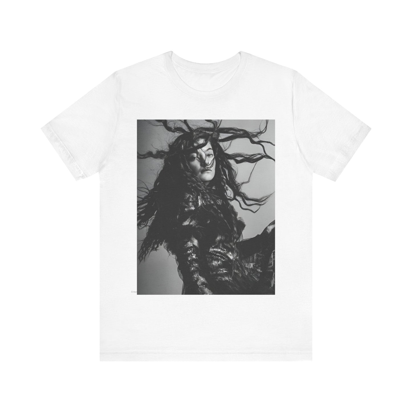 A black graphic t-shirt featuring a black and white retro photo or graphic of Lorde.